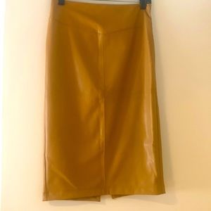 Tan color, faux leather, high waisted pencil skirt